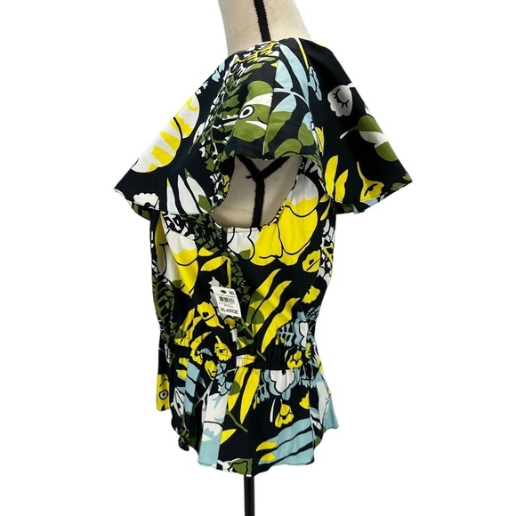 INC Sleeveless Ruffle Collar and Hem Blouse - Black Yellow Green Blue - size XL - Picture 4 of 9
